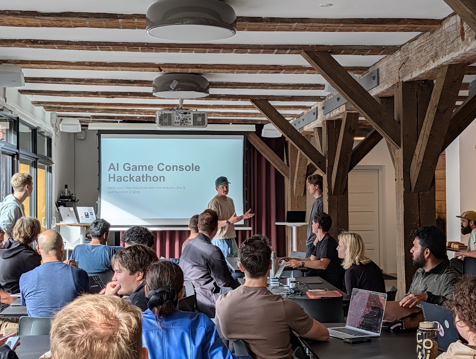 Builders gathered for the AI Game Console Hackathon in Copenhagen.